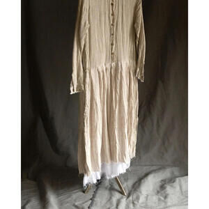 Kinzzza Linen gauze dress NOSTALGIA white beige ecru cream size M